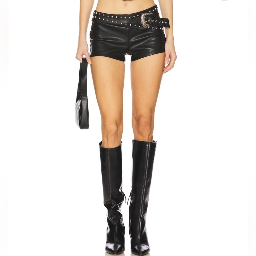 Superdown Black Faux Leather Shorts